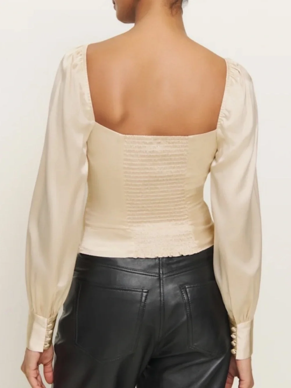 Reformation Chiara Silk Top in Almond Cream